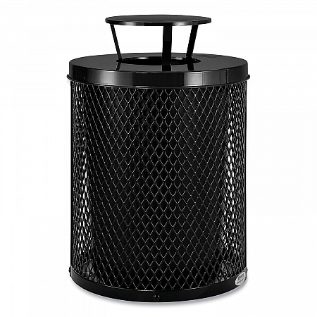Outdoor Diamond Steel Trash Can, Rain Bonnet Lid, 36 gal, Black (261926BK)