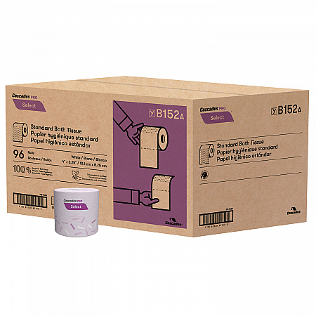 Select Standard Bath Tissue, Septic Safe, 1-Ply, White, 1,000 Sheets/Roll, 96 Rolls/Carton (B152)