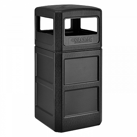 Square Plastic Waste Receptacle, Dome Lid with Open Sides, 42 gal, Black (641414BK)