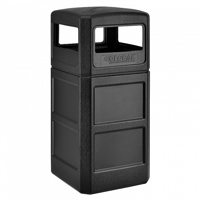 Square Plastic Waste Receptacle, Dome Lid with Open Sides, 42 gal, Black (641414BK)