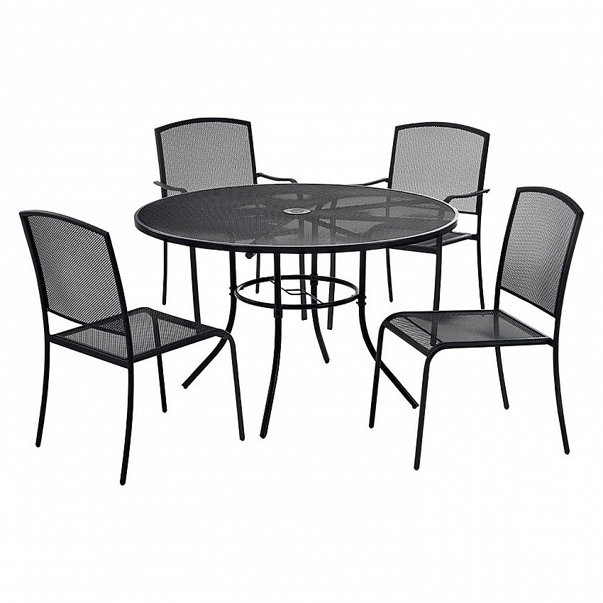 Interion Mesh Cafe Table and Chair Sets, Round, 48" Dia x 29"h, Black Top, Black Base/Legs (695971)