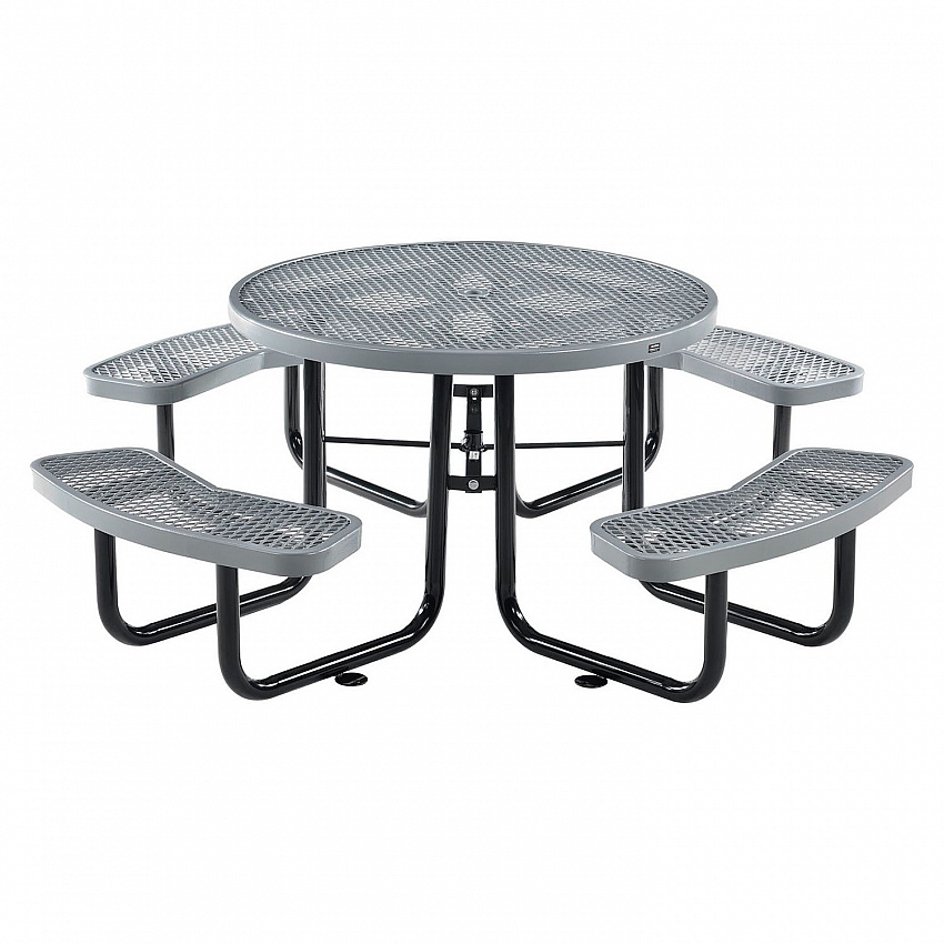 Expanded Steel Picnic Table, Round, 46" Dia x 29.5"h, Gray Top, Gray Base/Legs (277150GY)