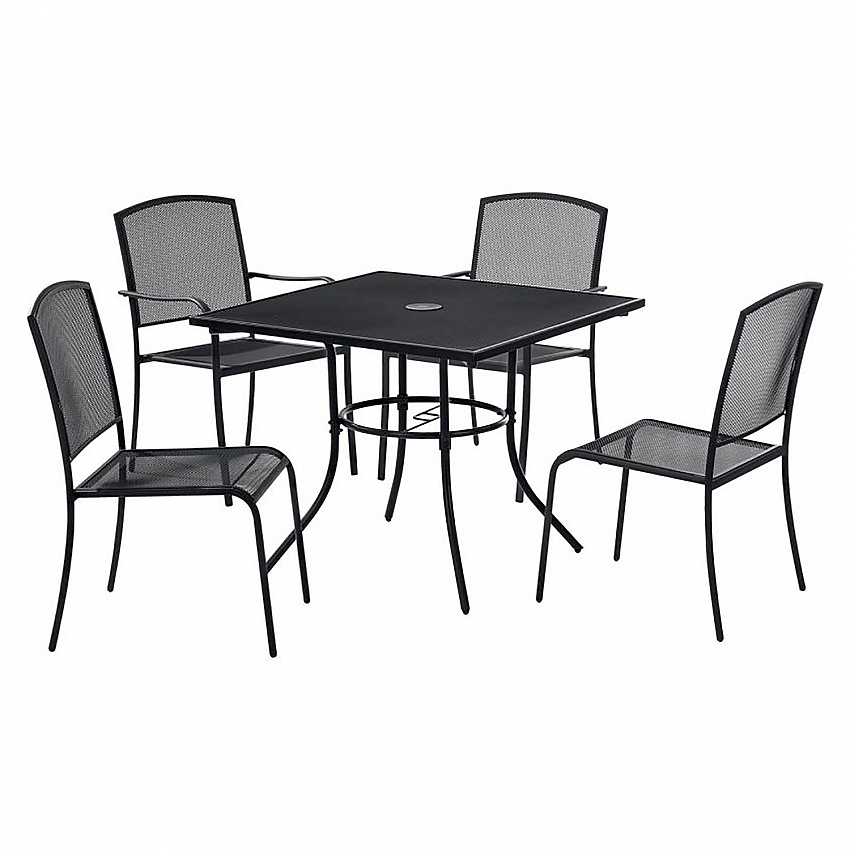 Interion Mesh Cafe Table and Chair Sets, Square, 36 x 36 x 29, Black Top, Black Base/Legs (695974)