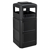 Square Plastic Waste Receptacle, Ashtray Lid with Open Sides, 42 gal, Black (641540BK)