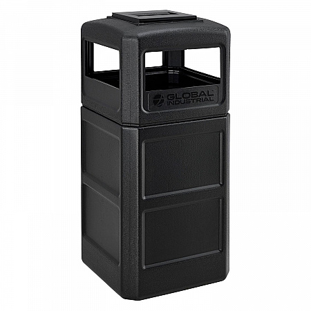 Square Plastic Waste Receptacle, Ashtray Lid with Open Sides, 42 gal, Black (641540BK)