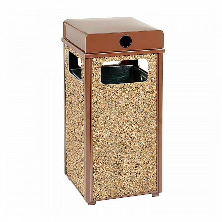 Stone Panel All Weather Trash Receptacle Urn, 24 gal, Steel, Brown (238241BN)