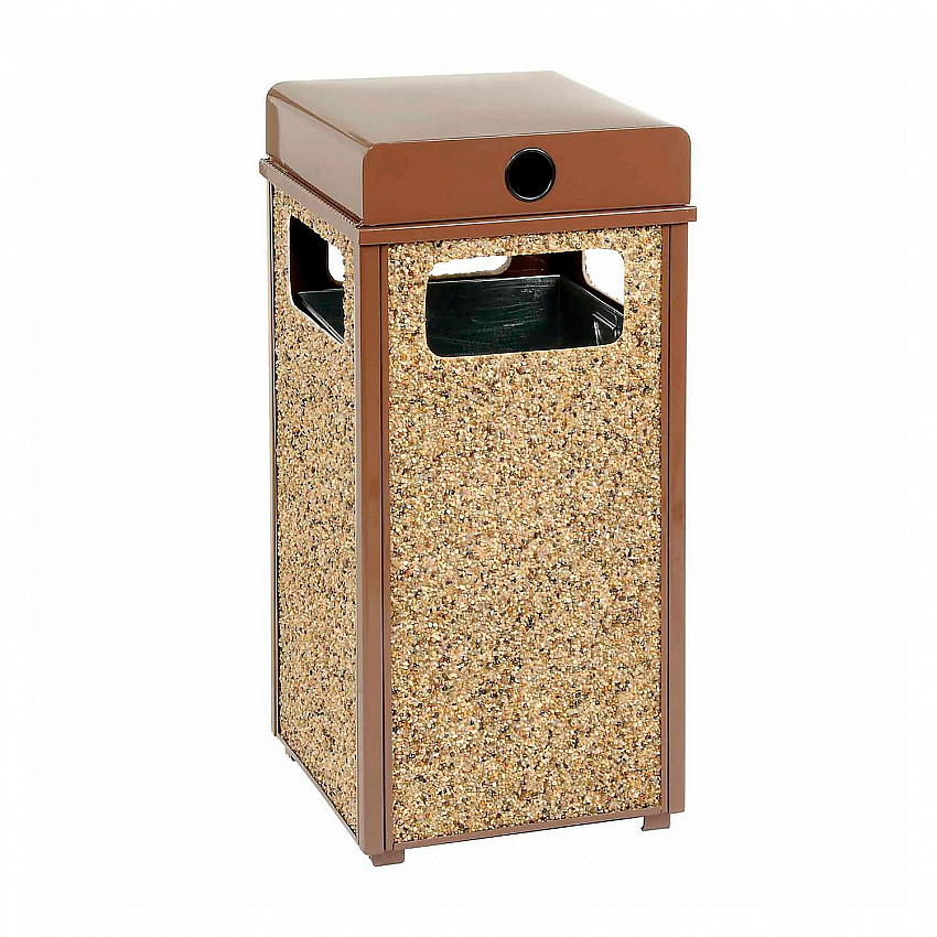 Stone Panel All Weather Trash Receptacle Urn, 24 gal, Steel, Brown (238241BN)