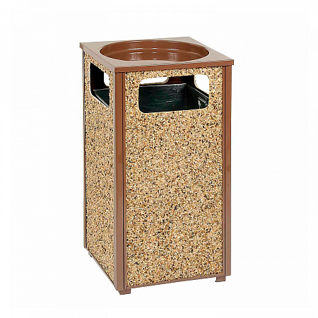 Stone Panel All Weather Trash Receptacle Urn, Open Ashtray Top, 24 gal, Steel, Brown (238243BN)