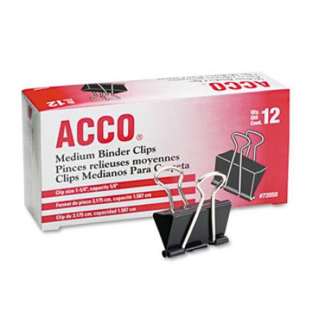 ACCO Binder Clips, Medium, Black/Silver, Dozen (72050)