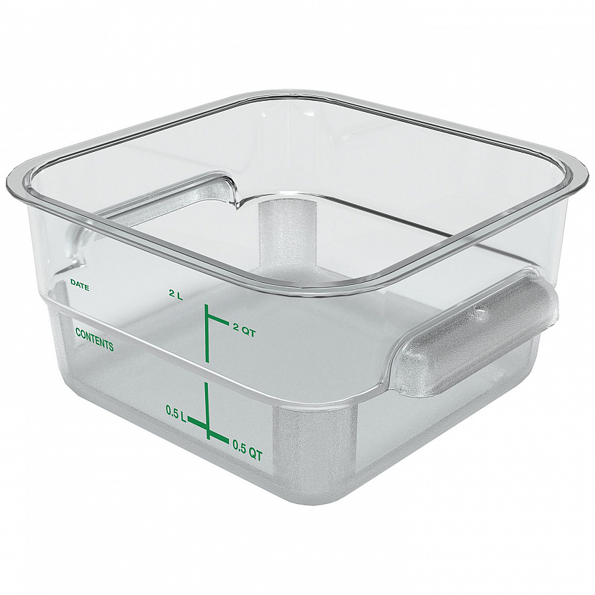 Squares Polycarbonate Food Storage Container, 2 qt,  7.13 x 7.13 x  3.8, Clear, Plastic (1195007)