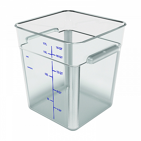 Squares Polycarbonate Food Storage Container, 18 qt, 11 13 x 11.13 x 12.58, Clear, Plastic (1195507)