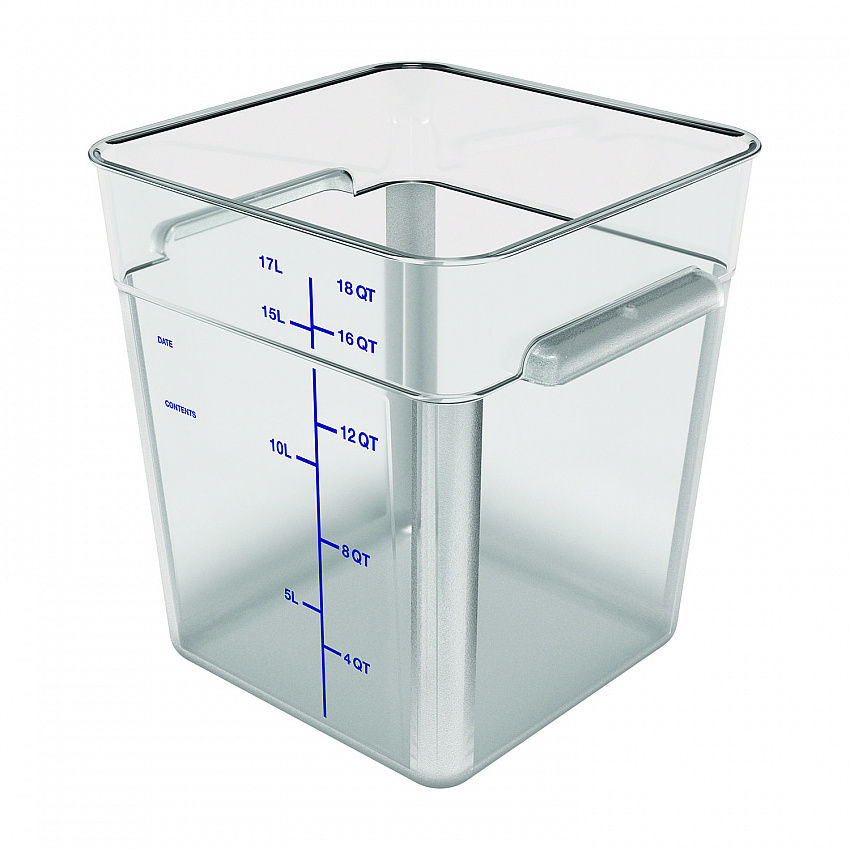 Squares Polycarbonate Food Storage Container, 18 qt, 11 13 x 11.13 x 12.58, Clear, Plastic (1195507)