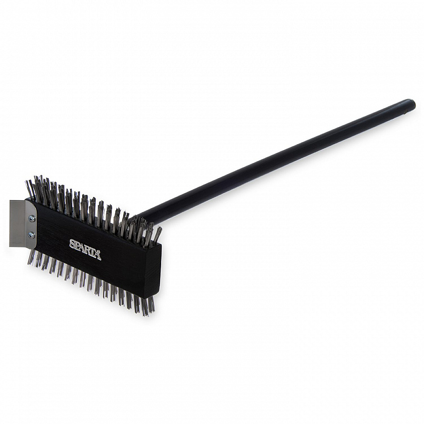 Sparta Broiler Master Grill Brush and Scraper with Handle, Metal Bristles, 30.5" Black Wood Handle (4029000)