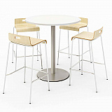 Pedestal Bistro Table with Four Natural Jive Series Barstools, Round, 36" Dia x 41h, Designer White (840031900104)
