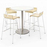 Pedestal Bistro Table with Four Natural Jive Series Barstools, Round, 36" Dia x 41h, Designer White (840031900104)