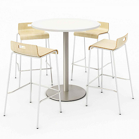 Pedestal Bistro Table with Four Natural Jive Series Barstools, Round, 36