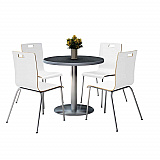 Pedestal Table with Four White Jive Series Chairs, Round, 36" Dia x 29h, Graphite Nebula (810389025026)