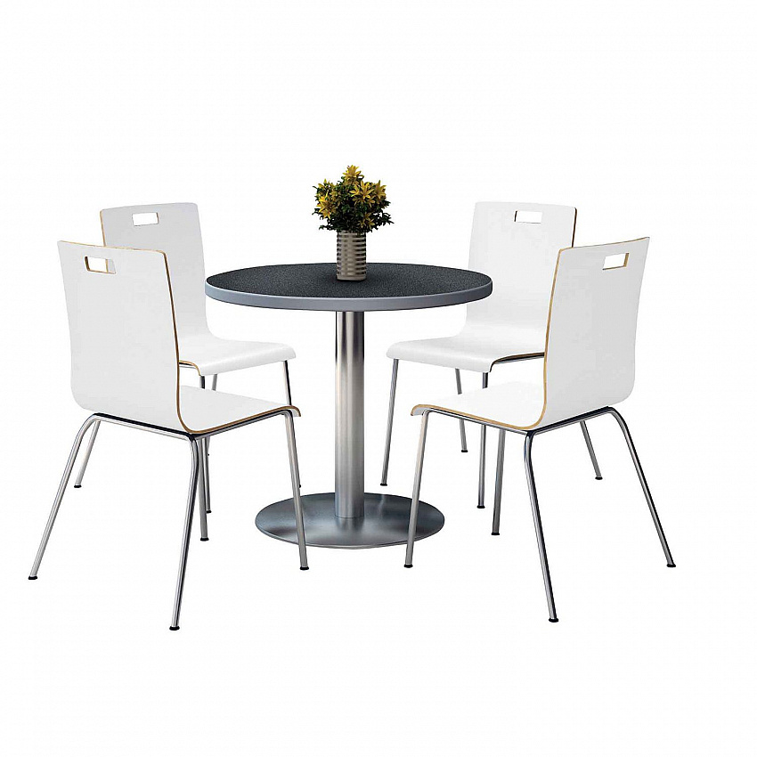 Pedestal Table with Four White Jive Series Chairs, Round, 36" Dia x 29h, Graphite Nebula (810389025026)