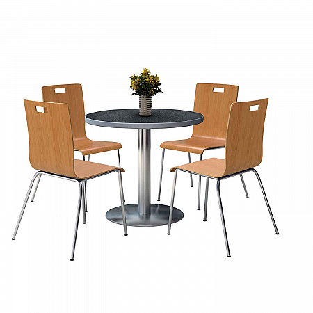 Pedestal Table with Four Natural Jive Series Chairs, Round, 36