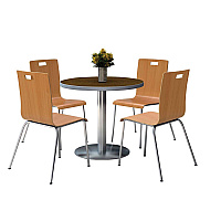 Pedestal Table with Four Natural Jive Series Chairs, Round, 36" Dia x 29h, Walnut (810389025071)
