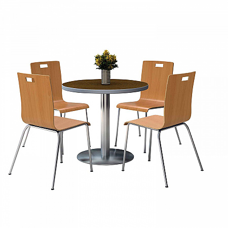 Pedestal Table with Four Natural Jive Series Chairs, Round, 36