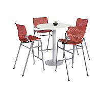 Pedestal Bistro Table with Four Coral Kool Series Barstools, Round, 36" Dia x 41h, Designer White (811774037150)