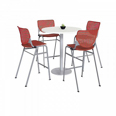 Pedestal Bistro Table with Four Coral Kool Series Barstools, Round, 36