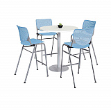 Pedestal Bistro Table with Four Sky Blue Kool Series Barstools, Round, 36" Dia x 41h, Designer White (811774037143)