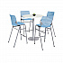 Pedestal Bistro Table with Four Sky Blue Kool Series Barstools, Round, 36