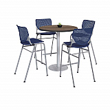 Pedestal Bistro Table with Four Navy Kool Series Barstools, Round, 36" Dia x 41h, Studio Teak (811774037266)