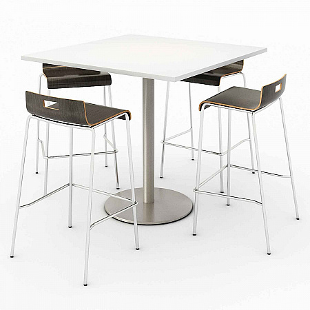 Pedestal Bistro Table with Four Espresso Jive Series Barstools, Square, 36 x 36 x 41, Designer White (811774039901)