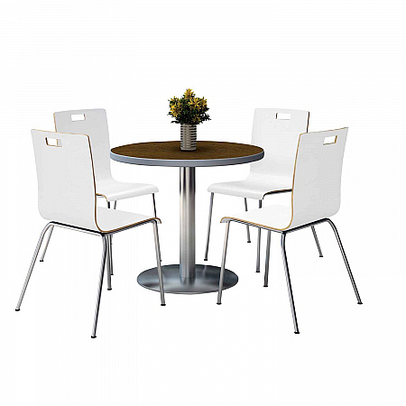 Pedestal Table with Four White Jive Series Chairs, Round, 36