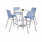 Pedestal Bistro Table with Four Periwinkle Kool Series Barstools, Round, 36" Dia x 41h, Designer White (811774037136)