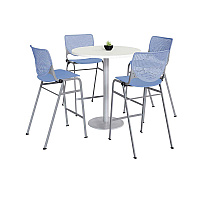Pedestal Bistro Table with Four Periwinkle Kool Series Barstools, Round, 36" Dia x 41h, Designer White (811774037136)