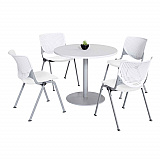 Pedestal Table with Four White Kool Series Chairs, Round, 36" Dia x 29h, Designer White (811774036689)