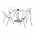 Pedestal Table with Four White Kool Series Chairs, Round, 36