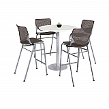 Pedestal Bistro Table with Four Brownstone Kool Series Barstools, Round, 36" Dia x 41h, Designer White (811774037129)