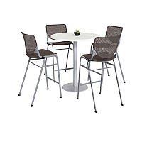 Pedestal Bistro Table with Four Brownstone Kool Series Barstools, Round, 36" Dia x 41h, Designer White (811774037129)