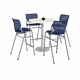 Pedestal Bistro Table with Four Navy Kool Series Barstools, Round, 36" Dia x 41h, Designer White (811774037051)