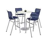 Pedestal Bistro Table with Four Navy Kool Series Barstools, Round, 36" Dia x 41h, Designer White (811774037051)