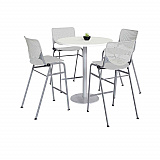 Pedestal Bistro Table with Four Light Gray Kool Series Barstools, Round, 36" Dia x 41h, Designer White (811774037105)