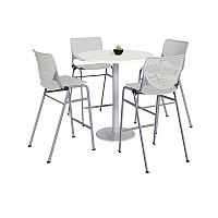Pedestal Bistro Table with Four Light Gray Kool Series Barstools, Round, 36" Dia x 41h, Designer White (811774037105)
