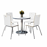 Pedestal Table with Four White Jive Series Chairs, Round, 36" Dia x 29h, Crisp Linen (810389024968)