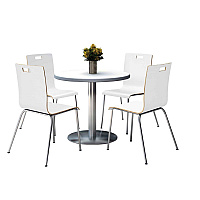 Pedestal Table with Four White Jive Series Chairs, Round, 36" Dia x 29h, Crisp Linen (810389024968)