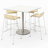 Pedestal Bistro Table with Four Natural Jive Series Barstools, Square, 36 x 36 x 41, Designer White (811774039895)