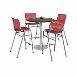Pedestal Bistro Table with Four Coral Kool Series Barstools, Round, 36" Dia x 41h, Studio Teak (811774037303)