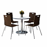 Pedestal Table with Four Espresso Jive Series Chairs, Round, 36" Dia x 29h, Crisp Linen (810389024944)