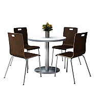 Pedestal Table with Four Espresso Jive Series Chairs, Round, 36" Dia x 29h, Crisp Linen (810389024944)