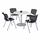 Pedestal Table with Four Black Kool Series Chairs, Round, 36" Dia x 29h, Designer White (811774036696)