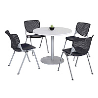 Pedestal Table with Four Black Kool Series Chairs, Round, 36" Dia x 29h, Designer White (811774036696)